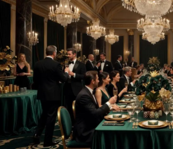 Cinematikus megvilágítású, fényűző kaszinó ihlette bálterem a RoyalGatherinngben