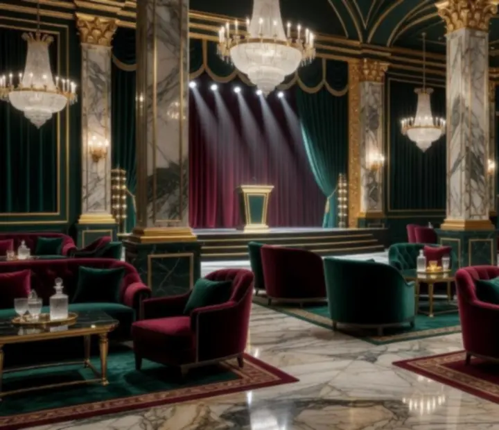 Kaszinó ihlette luxus belső tér márványfelületekkel és kristálycsillárokkal a RoyalGatherinngben.