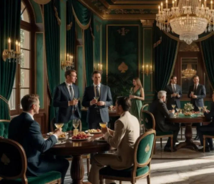 Elegáns, kaszinó stílusú vállalati gálaest luxus bankettteremben